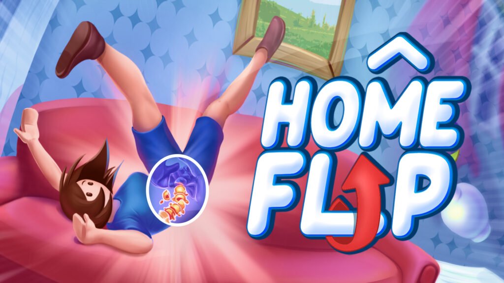 Colorful Home Flip gameplay with a character flipping across a living room